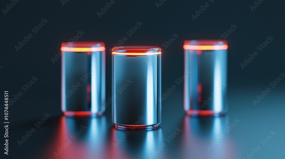 Three cans of some kind are lit up with red lights Three cans of some kind are lit up with red lights