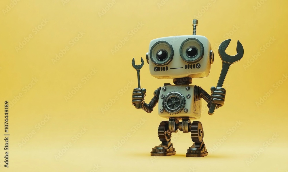 Cute Robot Holding Wrenches Cute Robot Holding Wrenches