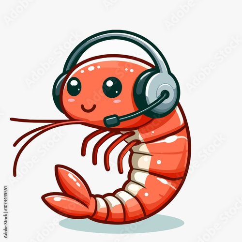 shrimp cartoon wearing headphone logo business template