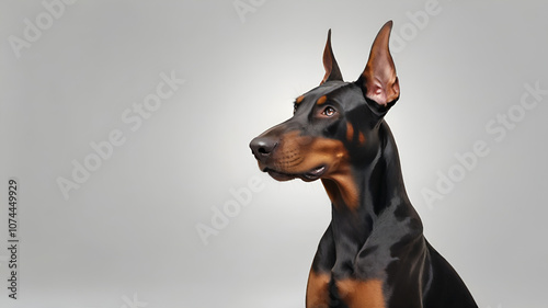 Portrait of a doberman against white background 