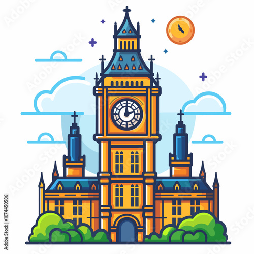 Vector illustration of the famous clock tower in London. Flat style design.