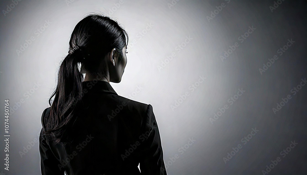 A woman's outline against a plain gray background. This represents the idea of leadership and global business. A woman's outline against a plain gray background. This represents the idea of leadership and global business.