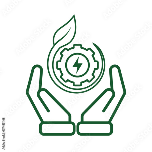 Ecology icon. save renewable energy in hand, environmental protection, earth, leaves, recycling, green energy, green icon. outline design style. energy, resources