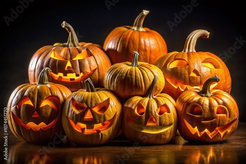 Captivating Halloween Pumpkins with Grinning Faces Against a Black Isolated Background for Festive Celebrations and Seasonal Decor