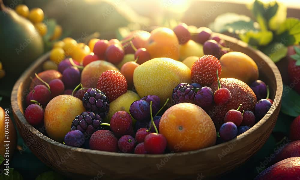 A vibrant bowl filled with assorted fresh fruits, showcasing nature's bounty. A vibrant bowl filled with assorted fresh fruits, showcasing nature's bounty.