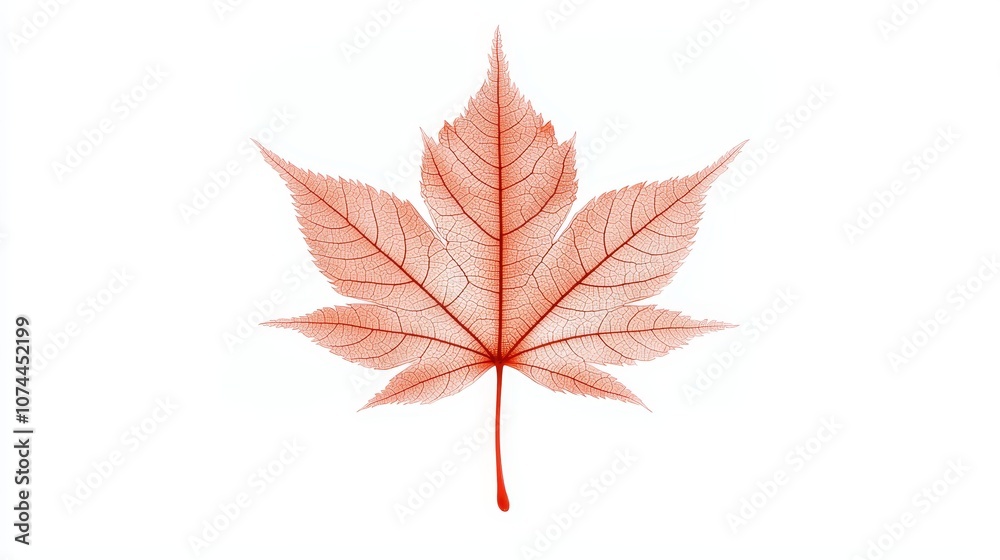Red-orange maple leaf illustration, bold autumn tones, detailed veins and natural imperfections, clean and isolated on white, vibrant and striking Red-orange maple leaf illustration, bold autumn tones, detailed veins and natural imperfections, clean and isolated on white, vibrant and striking