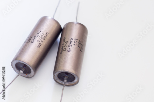 audiophile metal-film axial capacitors different sizes. photo