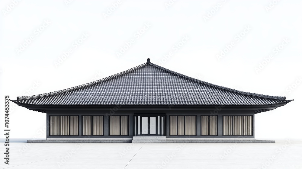 Gray tile mockup hip roof with isolated white background and clipping path. Gray tile mockup hip roof with isolated white background and clipping path.