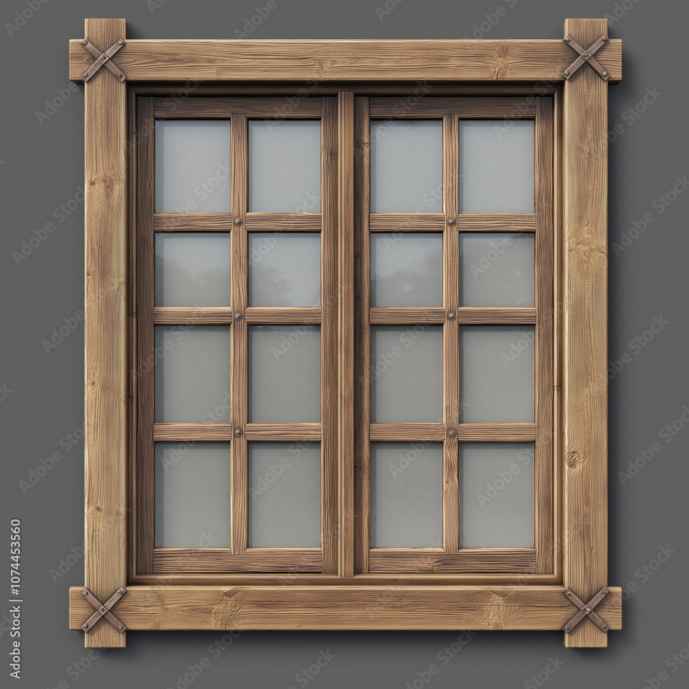Traditional farmhouse-style wooden window frame Traditional farmhouse-style wooden window frame