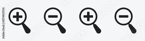 Increase and decrease magnifiers vector icons. Zoom in and zoom out magnifier design icon