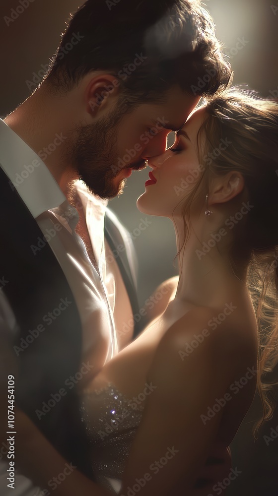 A romantic moment between a couple, captured in soft light, portraying intimacy and connection. A romantic moment between a couple, captured in soft light, portraying intimacy and connection.