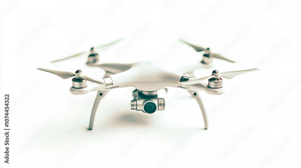 Isolated modern flying quadcopter on a white background Isolated modern flying quadcopter on a white background