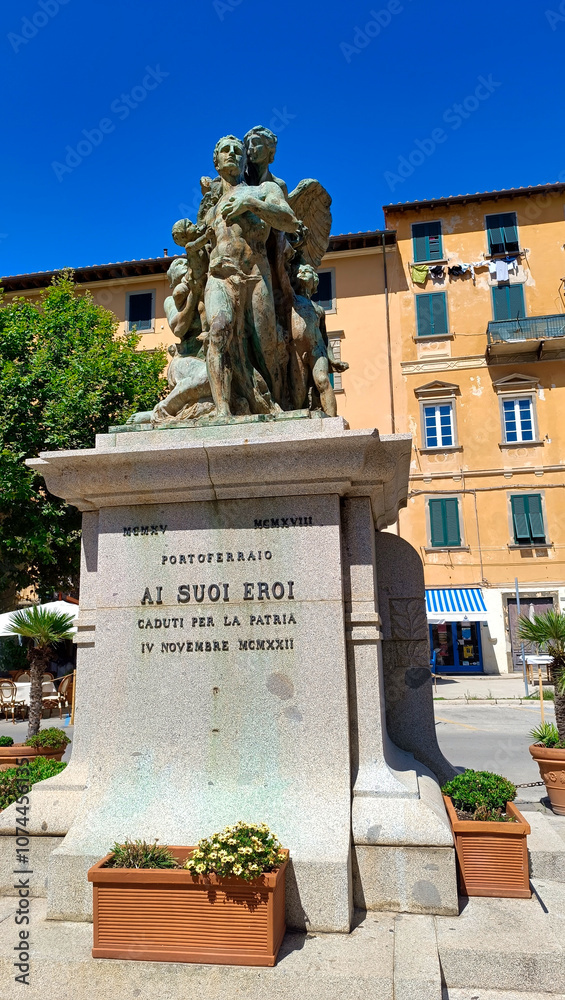 Statue on Piazza della Repubblica in Portoferraio on Elba island
