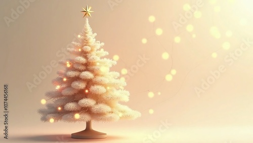 Digital illustration of Christmas tree in realistic yet stylized manner scene, scene-festive and tree-beige