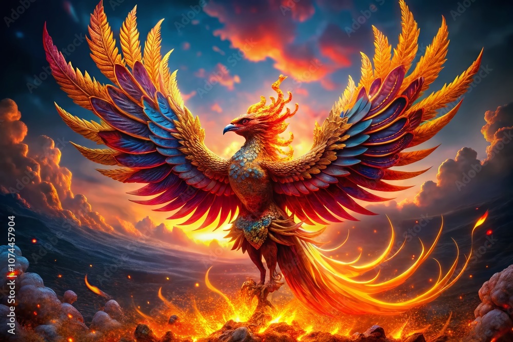 Captivating Phoenix Emblem Symbolizing Renewal and Resilience in Dynamic Documentary Photography Style Captivating Phoenix Emblem Symbolizing Renewal and Resilience in Dynamic Documentary Photography Style