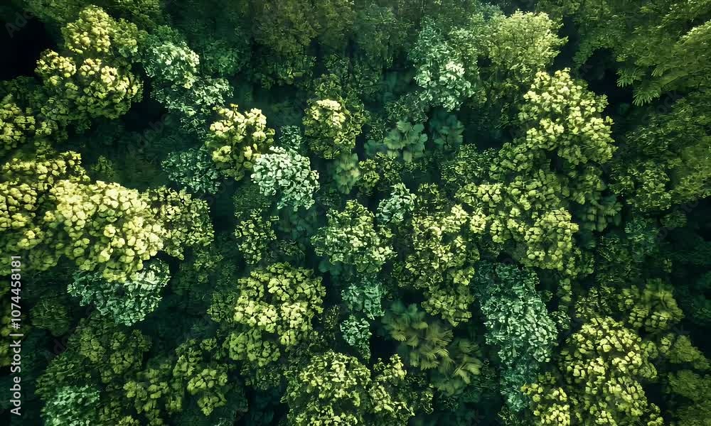 Aerial view of a lush forest with diverse green foliage and tree canopies. Aerial view of a lush forest with diverse green foliage and tree canopies.