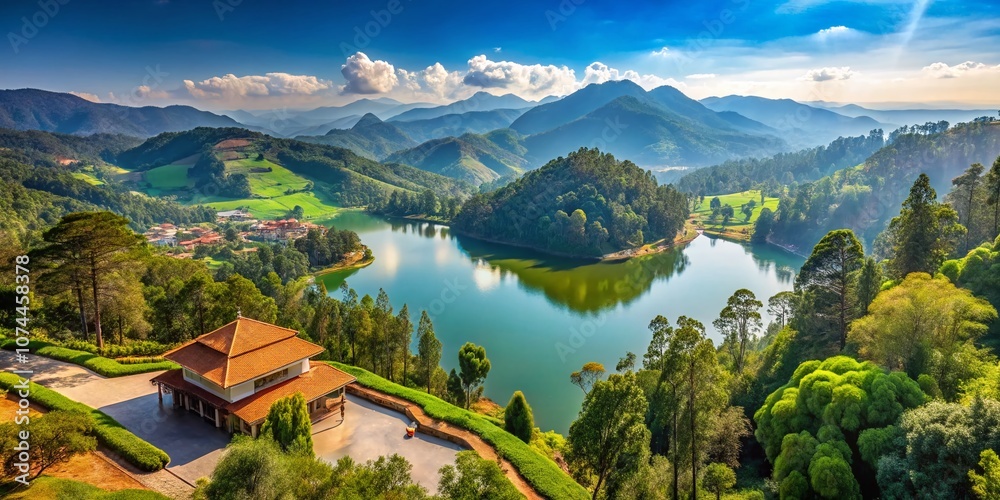 Captivating Portrait Photography of the Scenic Viewing Gallery at Kodaikanal with Lush Greenery, Serene Lake Views, and Majestic Mountains in the Background Captivating Portrait Photography of the Scenic Viewing Gallery at Kodaikanal with Lush Greenery, Serene Lake Views, and Majestic Mountains in the Background