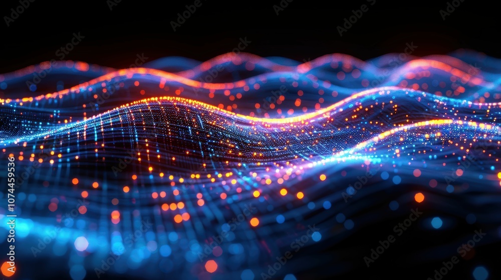 Vibrant Abstract Digital Waves with Glowing Particles in Vivid Color Schemes for Futuristic Backgrounds and Technology Visuals Vibrant Abstract Digital Waves with Glowing Particles in Vivid Color Schemes for Futuristic Backgrounds and Technology Visuals