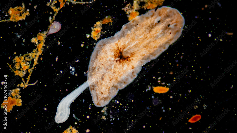 Fototapeta premium Planarian parasite (flatworm) under microscope view.