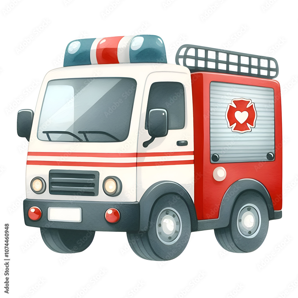 Fototapeta premium Cute Firefighter Clipart, Watercolor Firetruck Clipart, Helmet, Dalmatian, Extinguisher, Hydrant, Station for Scrapbooking, Card Making 