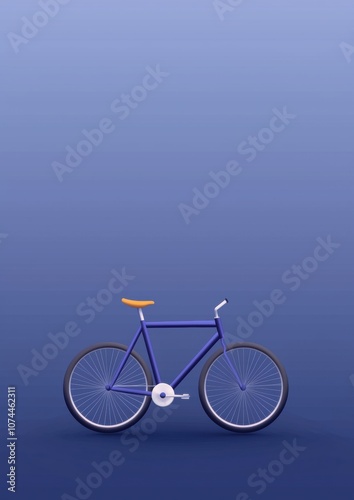 A blue bicycle with a yellow seat is shown on a blue background