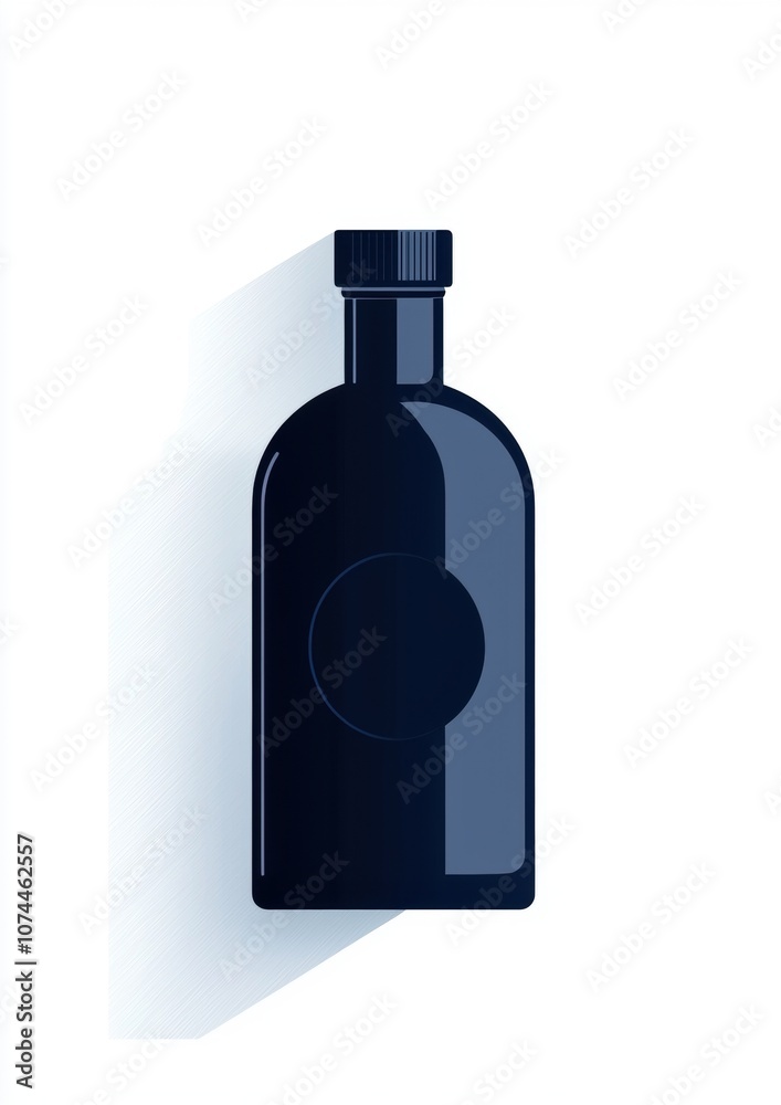 A bottle of liquor is shown in a shadow on a white background A bottle of liquor is shown in a shadow on a white background
