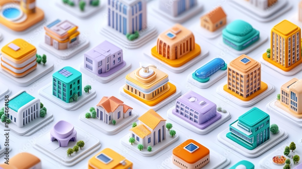 Colorful 3D Isometric Cityscape Modern Architecture Buildings Urban Design App Icons Colorful 3D Isometric Cityscape Modern Architecture Buildings Urban Design App Icons