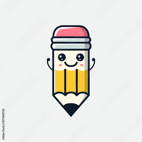 minimalist logo featuring a cute pencil character, perfect for a creative studio or business