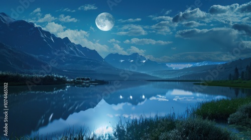 Mountain Lake Under Moonlight