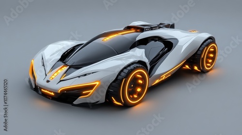 Futuristic Sports Car White Concept Orange Lights Sleek Design 3D Render