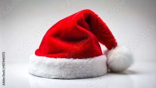 Classic Santa Claus Hat on White Isolated Background, Perfect for Holiday Themes and Festive Designs, Ideal for Seasonal Marketing and Christmas Celebrations