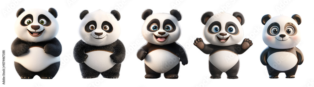 Cute Cartoon Panda Character Isolated on Transparent Background - Adorable 3D Illustration.