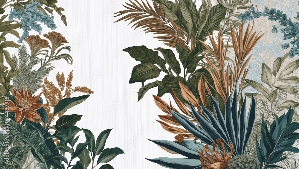 Obraz premium Detailed Botanical Drawing of Rare Plants and Flowers in Classic Vintage Botanical Style
