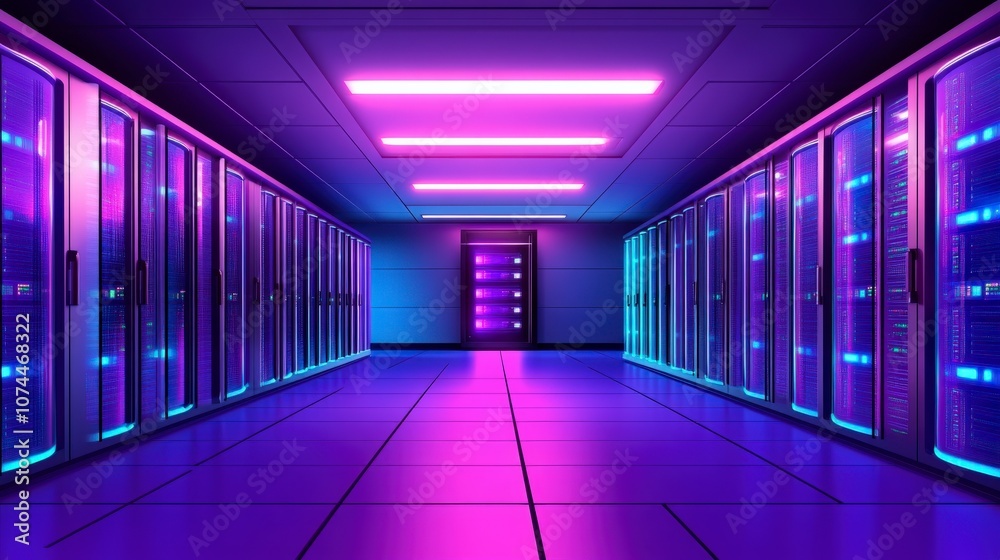 Neon Lit Server Room