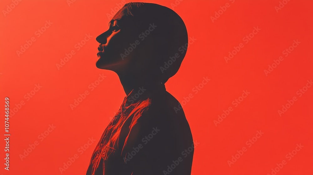 Silhouette of a Person in Red Light Against a Red Background Silhouette of a Person in Red Light Against a Red Background