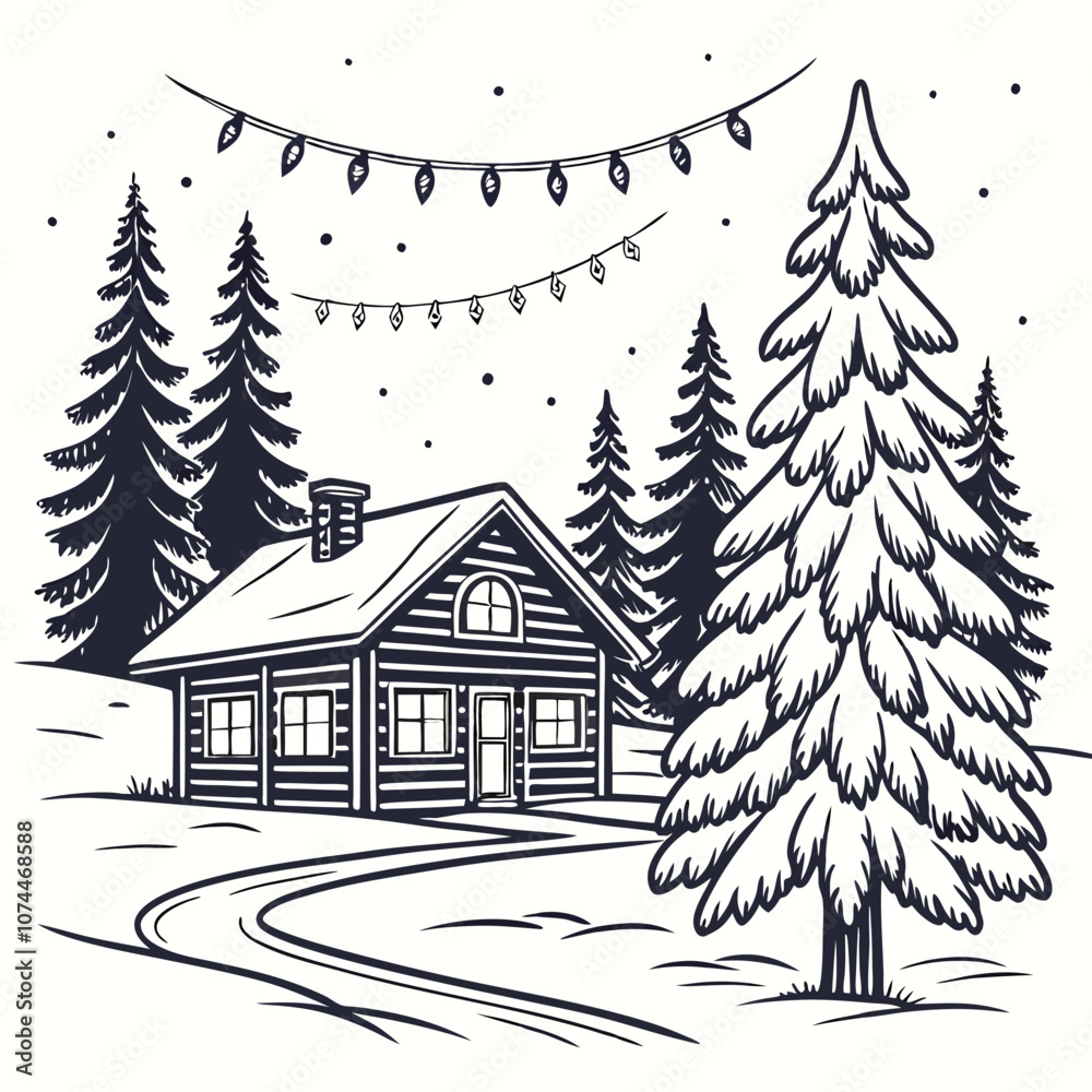 Obraz premium a realistic pencil sketch of a serene winter landscape:
