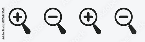 Increase and decrease magnifiers vector illustrations. Zoom in and zoom out magnifier vector icon
