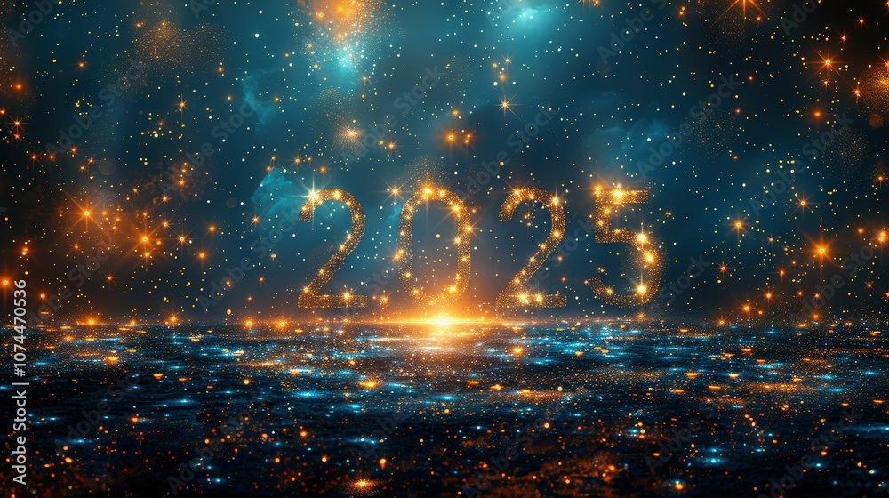 Glimmering Night Sky with Starry Background and Illuminated Year 2025 Signifying New Beginnings, Future Aspirations, and Cosmic Wonder in a Dreamlike Atmosphere Glimmering Night Sky with Starry Background and Illuminated Year 2025 Signifying New Beginnings, Future Aspirations, and Cosmic Wonder in a Dreamlike Atmosphere