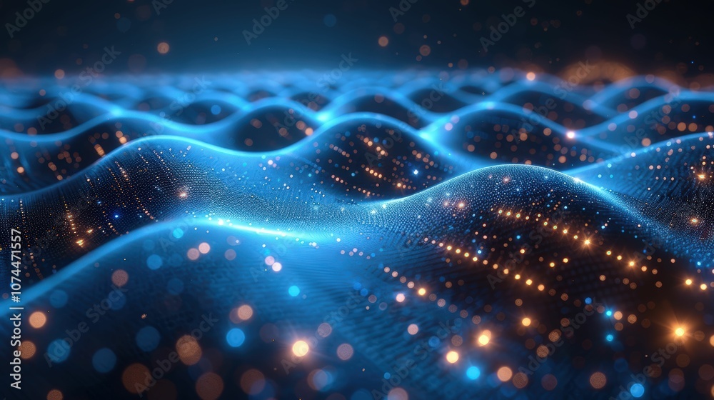Abstract Digital Waves of Glowing Blue Light with Sparkling Particles Creating a Stunning Visual Representation of Technology and Innovation Abstract Digital Waves of Glowing Blue Light with Sparkling Particles Creating a Stunning Visual Representation of Technology and Innovation