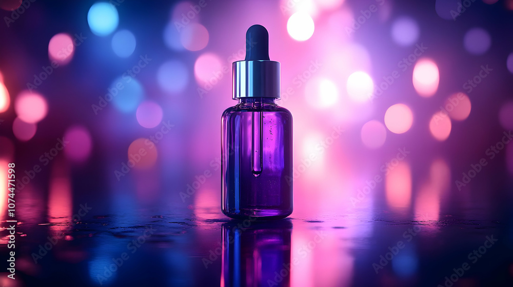 Purple Glass Dropper Bottle with Bokeh Background - 3D Illustration Purple Glass Dropper Bottle with Bokeh Background - 3D Illustration