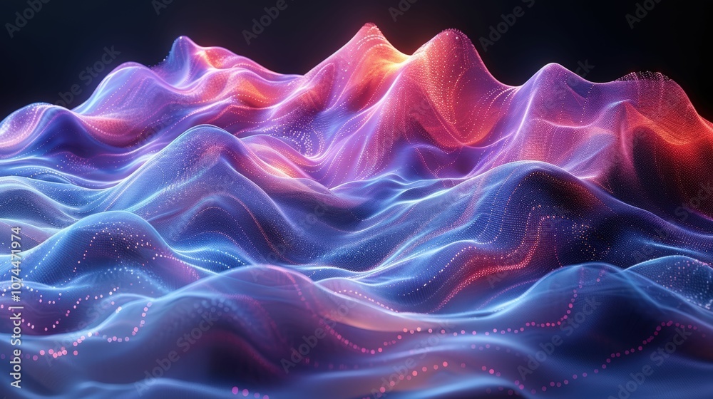 Abstract Waves of Light and Color in Vibrant Shades, Representing Movement and Energy in a Hypothetical Digital Landscape