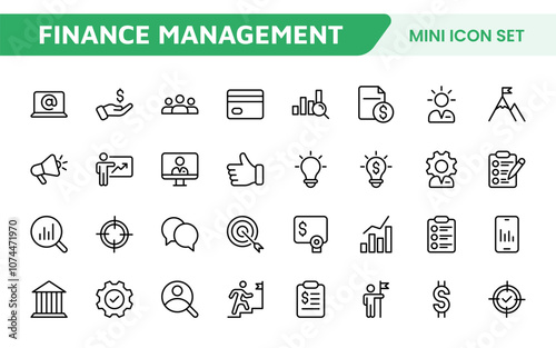 Finance Management Icon Set. Professional and sleek icons for budgeting, expense tracking, and investment management, ideal for finance apps.