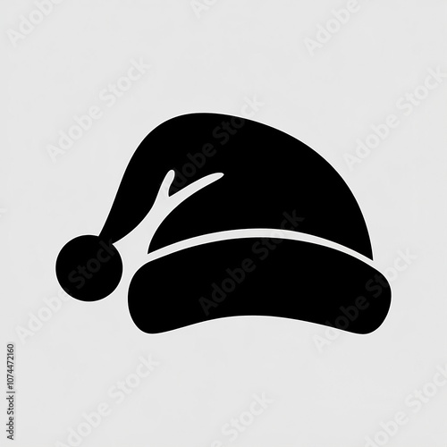 A vector silhouette of a Santa Claus hat. The hat is placed on a white background. The hat has a black color and is illustrated in a simplistic style. photo