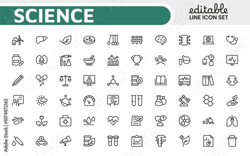 Science Icon Set. Iconl for Chemistry, Biology, Physics, Astronomy, Lab Projects, Research, Academic, Scientific Research, Laboratory Work, Academic Studies, Experiments, and STEM Education