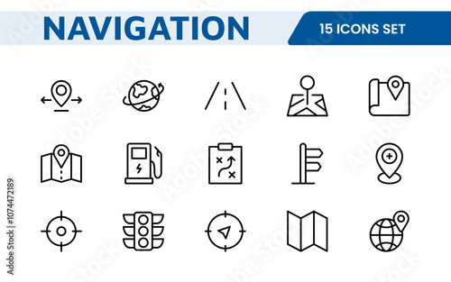 Maps Icon Set. Versatile and visually appealing icons for navigation, location services, and travel apps, designed to enhance user experience and make exploring the world more intuitive and enjoyable.