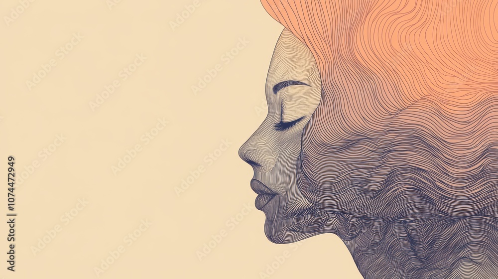 Abstract Line Art Portrait of a Woman with Closed Eyes Abstract Line Art Portrait of a Woman with Closed Eyes