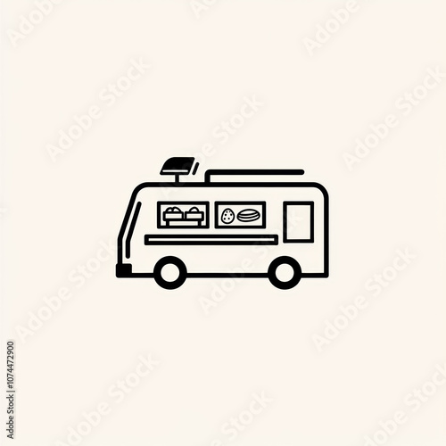 Simple black line drawing of a food truck.
