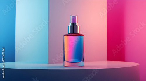 Glass Bottle with Sprayer on Pedestal - 3D Illustration