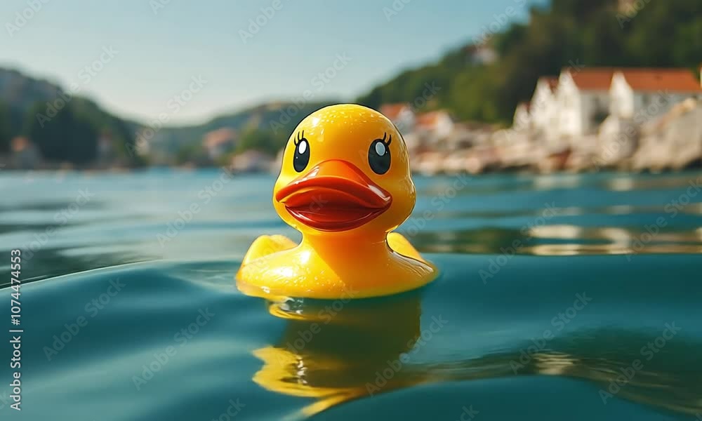Yellow duck toy floating in the middle of the sea Yellow duck toy floating in the middle of the sea