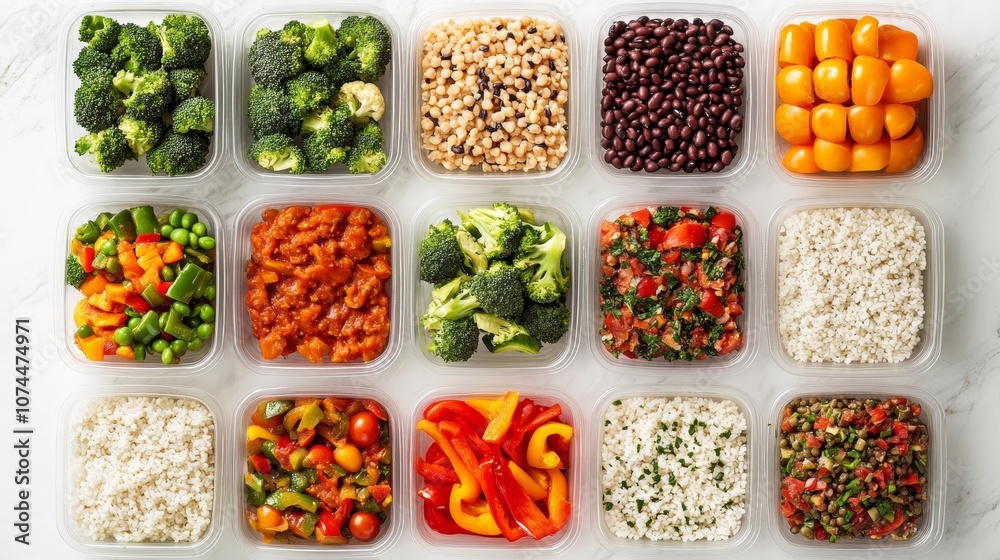 A variety of vegetables are displayed in plastic containers, including broccoli A variety of vegetables are displayed in plastic containers, including broccoli